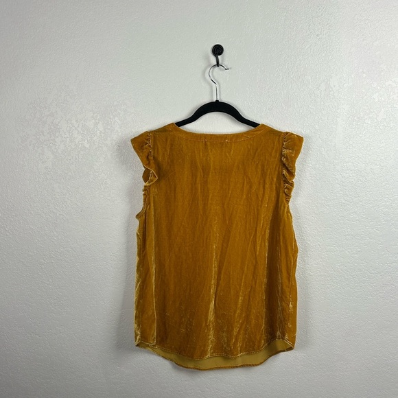 LOFT Womens Velvet Ruffle Sleeve Blouse Mustard Yellow Hippie Bohemian Chic Sz M - Picture 6 of 6